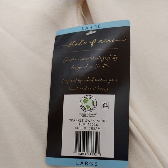 State Of Mine Women's Sequin Graphic Sparkle Sweatshirt LARGE - Picture 7 of 16